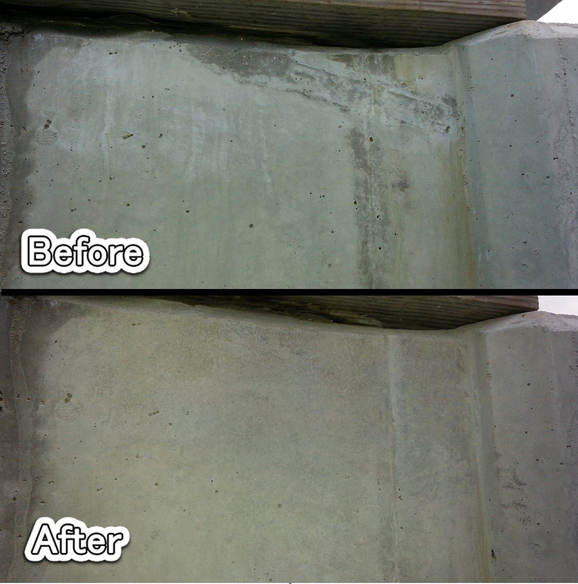 札幌・北海道のコンクリート壁面 色合わせ補修 Before After